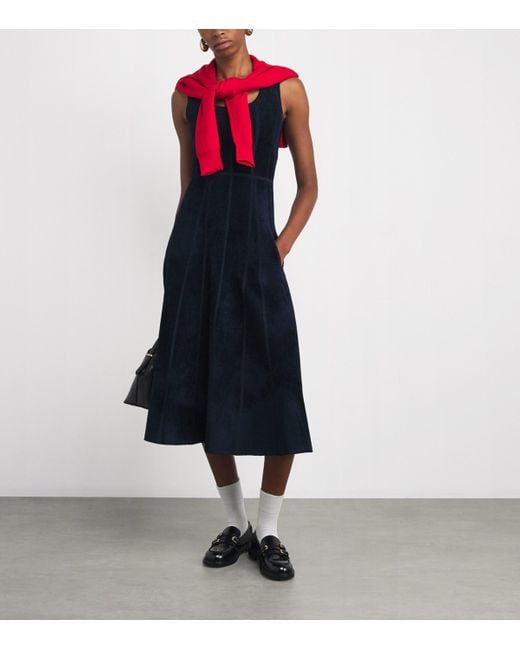 Maje Blue Terry Structured Midi Dress
