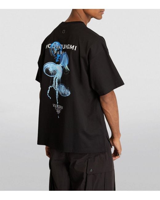 Wooyoungmi Black Jellyfish Graphic Logo T-shirt for men