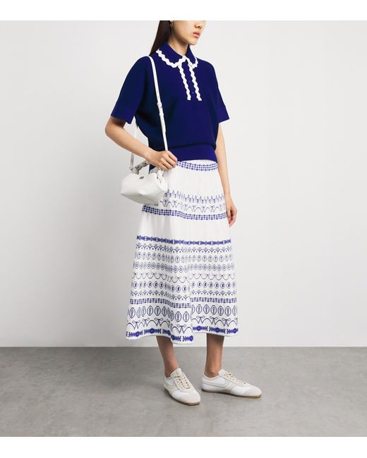 Molli White Jacquard-Knit Midi Skirt