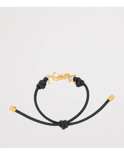 Saint Laurent Black Leather Cassandre Bracelet