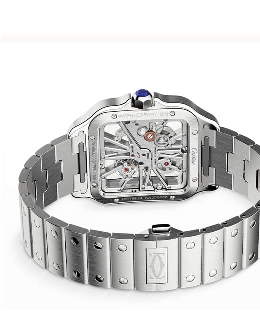Cartier Metallic Large Steel Santos De Skeleton Watch 39.8mm for men