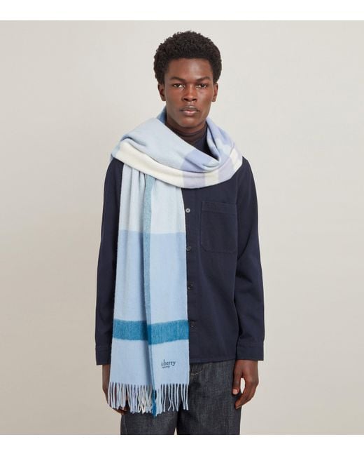 Mulberry Blue Large Merino Wool Check Scarf