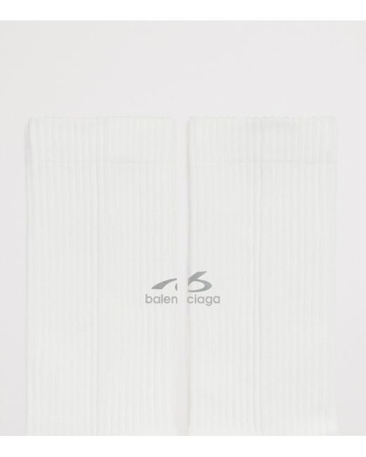Balenciaga White Ribbed Logo Ankle Socks