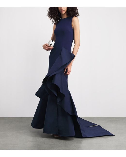 Safiyaa Blue Ruffle Cons Gown