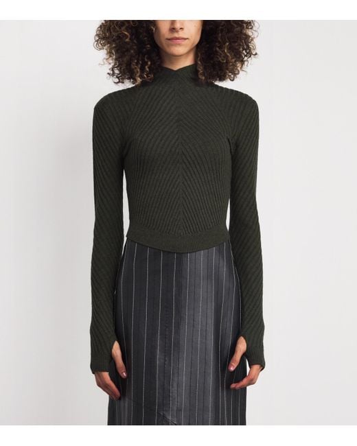 Victoria Beckham Black Merino Ribbed Sweater