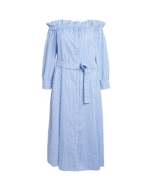 Marina Rinaldi Blue Cotton Striped Maxi Dress