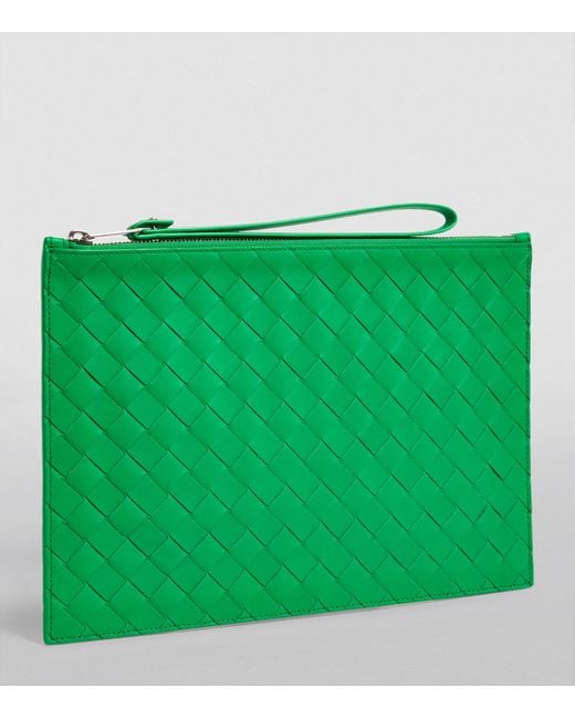 Bottega Veneta Green Large Leather Intrecciato Pouch for men