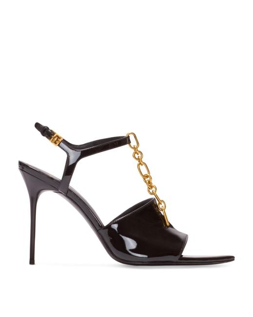 Balmain Black Sync Patent Leather Sandals With Heel