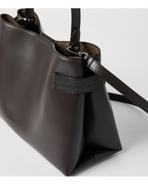 Brunello Cucinelli Black Leather Essence Top-Handle Bag