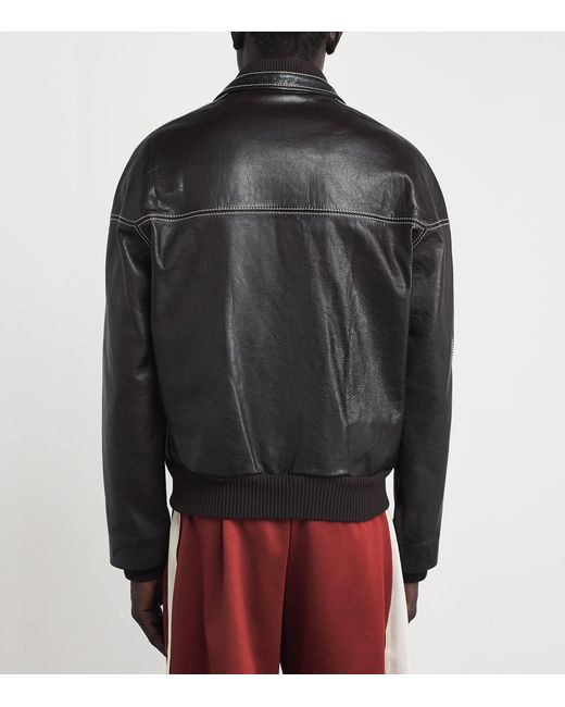 Wales Bonner Black Topstitched Leather Jacket for men