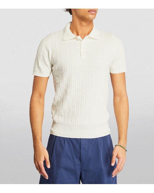 Canali White Textured-knit Polo Shirt for men