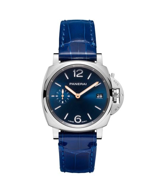 Panerai Blue Stainless Steel And Alligator Leather Luminor Due Watch 38mm for men