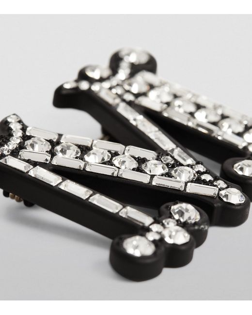 Max Mara White Crystal-Embellished Monogram Brooch