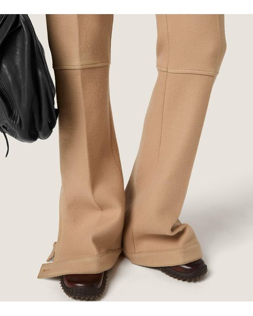Miu Miu Natural Wool Waxed Flare Trousers