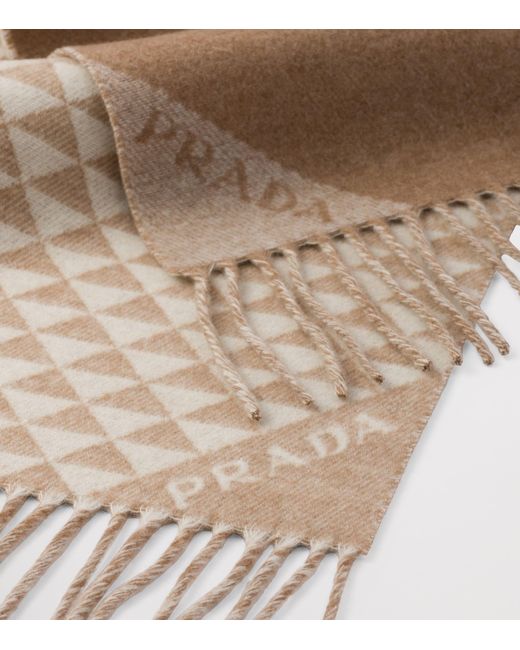 Prada Natural Double Wool-Cashmere Symbole Scarf