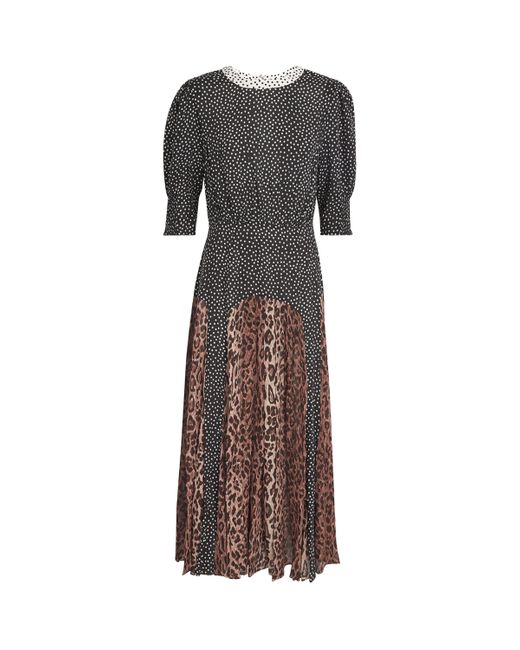 Rixo Brown Printed Meg Midi Dress