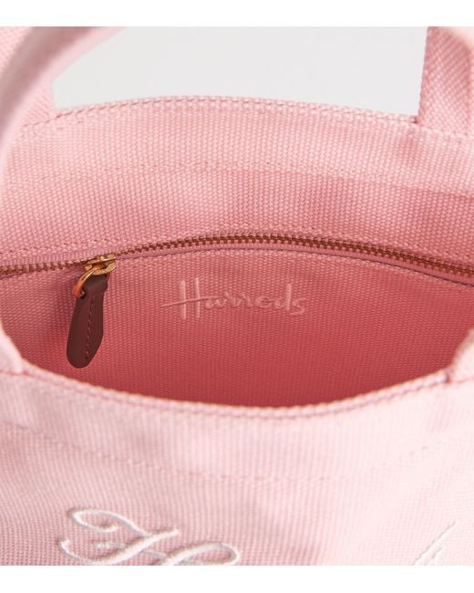 Harrods Pink Small Cotton Embroidered Logo Tote Bag
