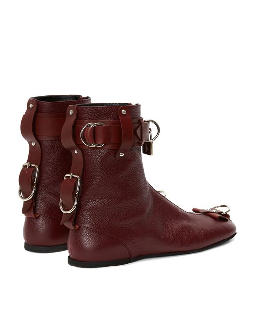 J.W. Anderson Red Leather Padlock Ankle Boots