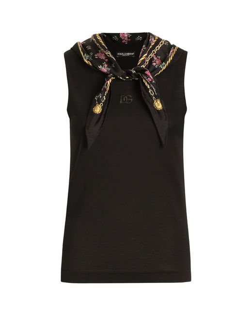 Dolce & Gabbana Black Cotton Scarf-Detail Tank Top