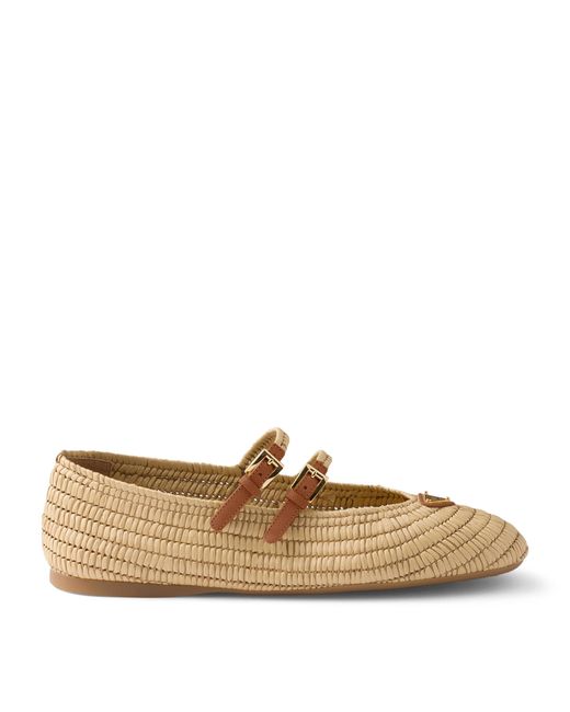 Prada Natural Crochet Triangle Ballet Flats