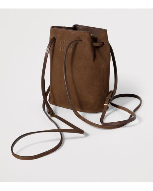 Miu Miu Brown Suede Logo Pouch