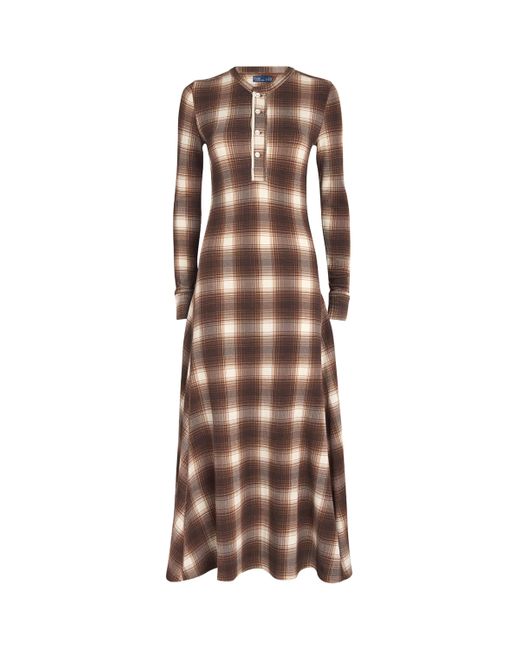 waffle knit henley maxi dress Polo Ralph Lauren Waffle-Knit Henley Maxi Dress in Brown