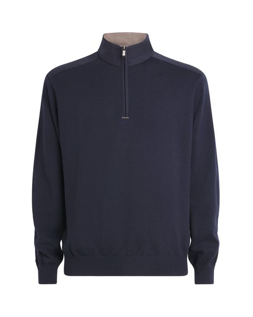 Paul & Shark Blue Virgin Wool Quarter-Zip Sweater for men