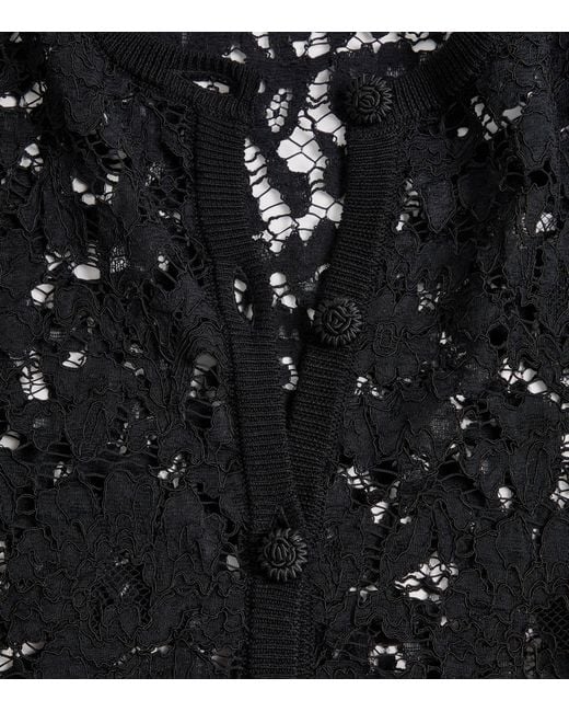 Valentino Black Lace Feather-Trim Cardigan