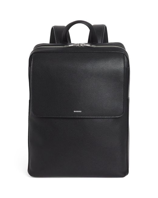 Sandro Black Leather Logo Backpack for men
