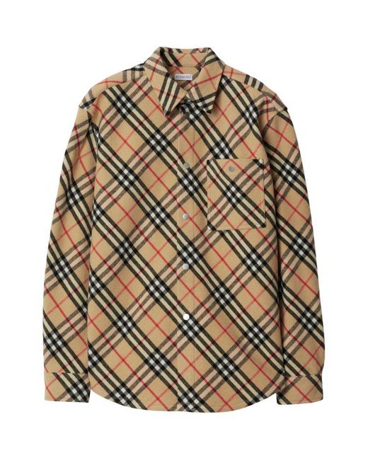 Burberry Wool Check Flannel Shirt in Natural for Men Lyst UK