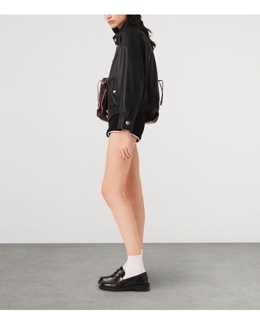 Maje Black Leather Funnel-Neck Jacket