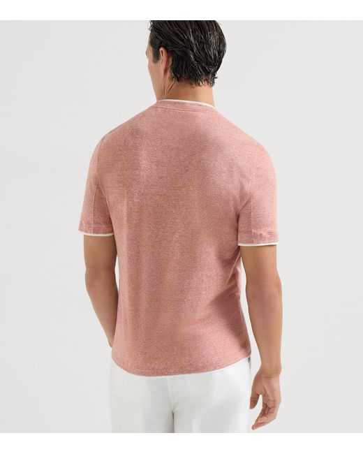 Brunello Cucinelli Pink Linen-Cotton Faux-Layered T-Shirt for men