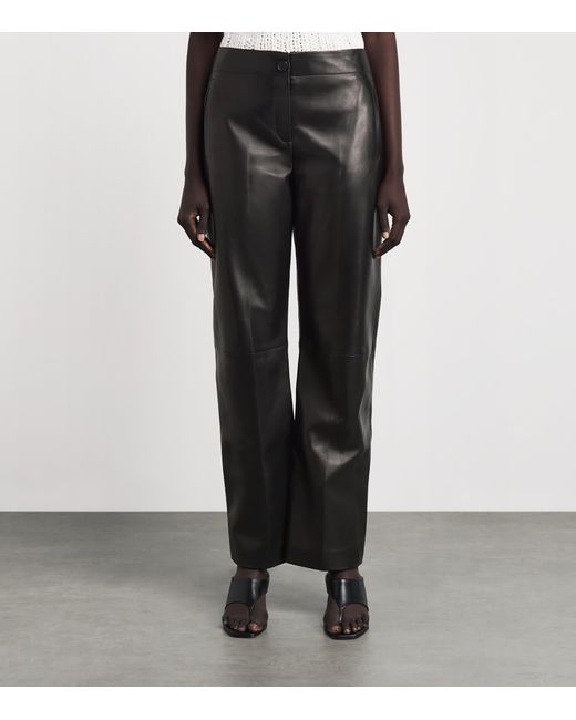 Khaite Black Leather Mita Low-Rise Trousers