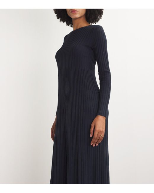 Weekend by Maxmara Blue Virgin Wool-Blend Ribbed Dress