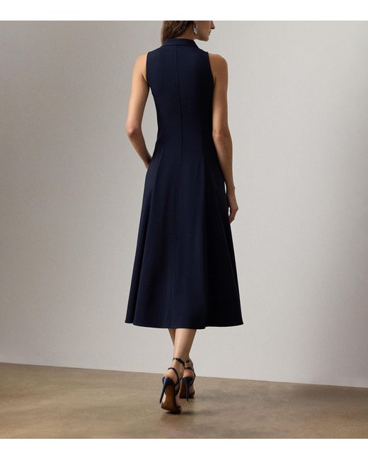 Ralph Lauren Blue Cotton-Blend Alecia Midi Dress