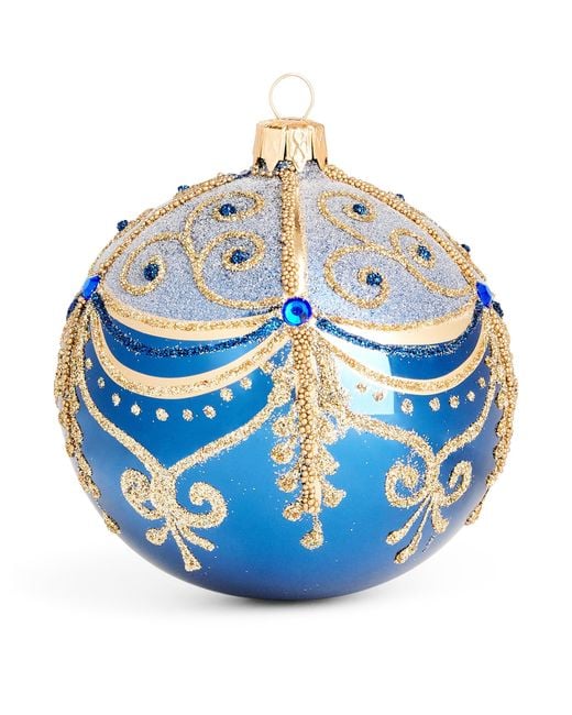 Harrods Blue Glitter Patterned Bauble