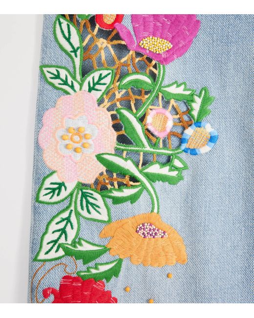 Valentino Blue Floral-Embroidered Jeans