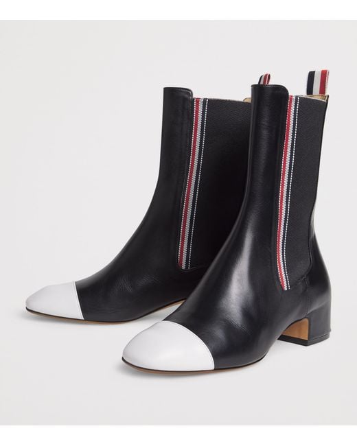 Thom Browne Black Leather Mid-Calf Chelsea Boots 40