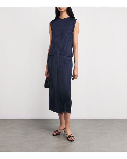Vince Blue Satin Pleated Midi Skirt