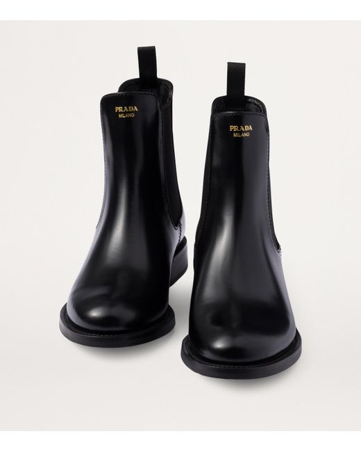 Prada Black Brushed Leather Ankle Boots