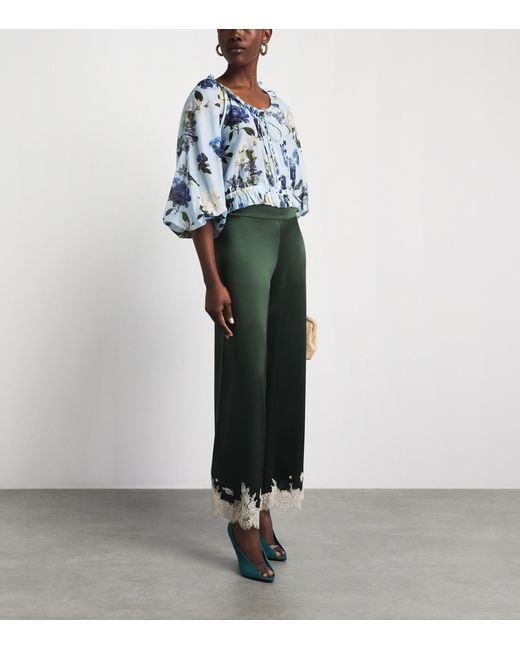 Alice + Olivia Blue Cotton-Silk Mclaine Blouse