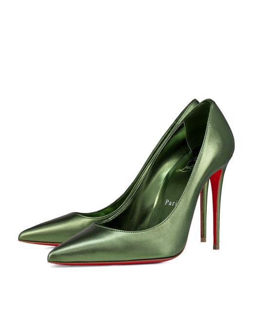Christian Louboutin Green Kate 100 Pointed-toe Leather Heeled Courts
