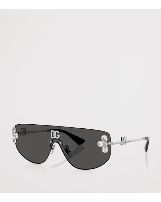 Dolce & Gabbana Gray Crystal-Embellished Visor Sunglasses