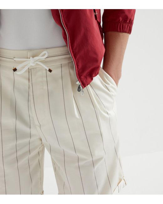 Brunello Cucinelli White Wool-Sea Island Cotton Bermuda Shorts for men