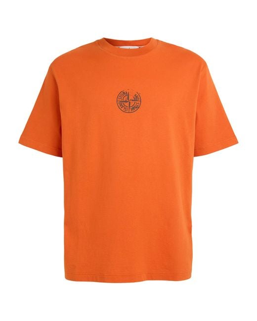 Stone Island Orange Cotton Vertical Compass T-Shirt for men