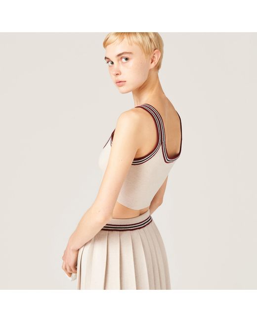 Miu Miu Brown Cashmere Logo Crop Top