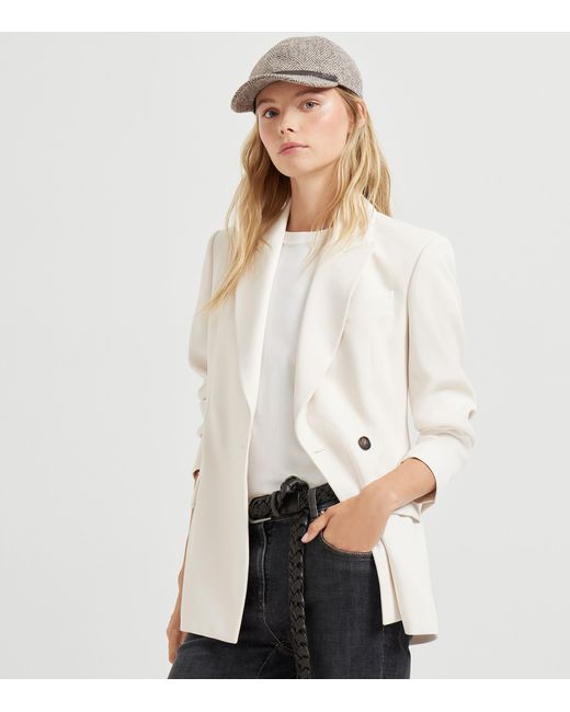 Brunello Cucinelli White Comfort Viscose Couture Twill Blazer