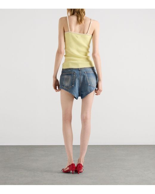 Prada Yellow Bouclé Tassel Tank Top