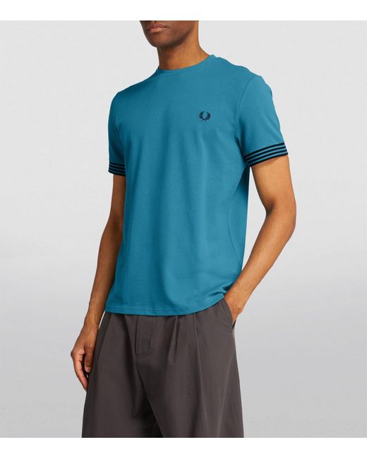 Fred Perry Blue Cotton Striped Cuff T-shirt for men