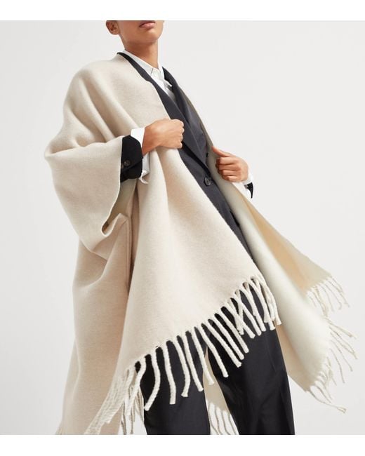 Brunello Cucinelli White Wool-Cashmere Reversible Poncho